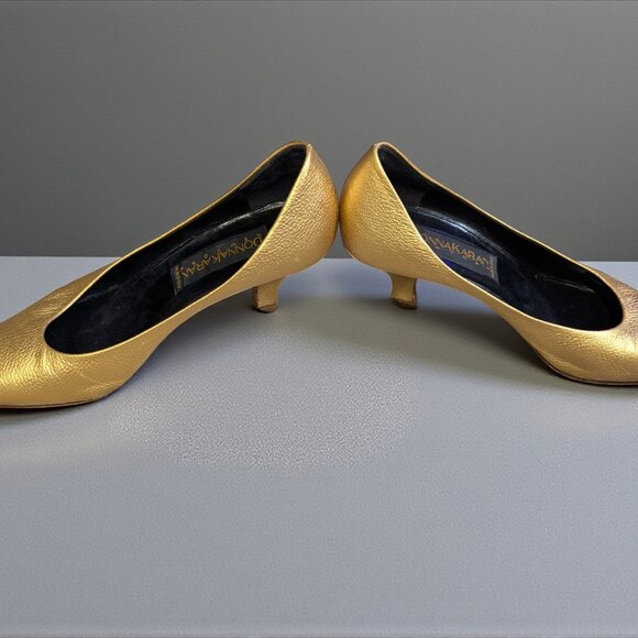 Vintage Donna Karan Leather Gold Metallic Heels, Size 5.5 Women's Pumps - Picture 2 of 6